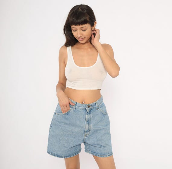 90s Lee Denim Shorts Light Wash Blue Jean High Rise Relaxed Fit Cotton Mom Style Five Pocket Summer  Beach Spring Casual Vintage Womens 30