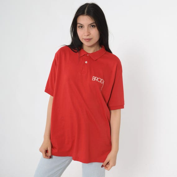Vintage Red Hanes Polo Shirt 90s Brody Printing Co Logo Short Sleeve Collared Tee Made in USA 1990s Preppy Casual Hanes Extra Large xl