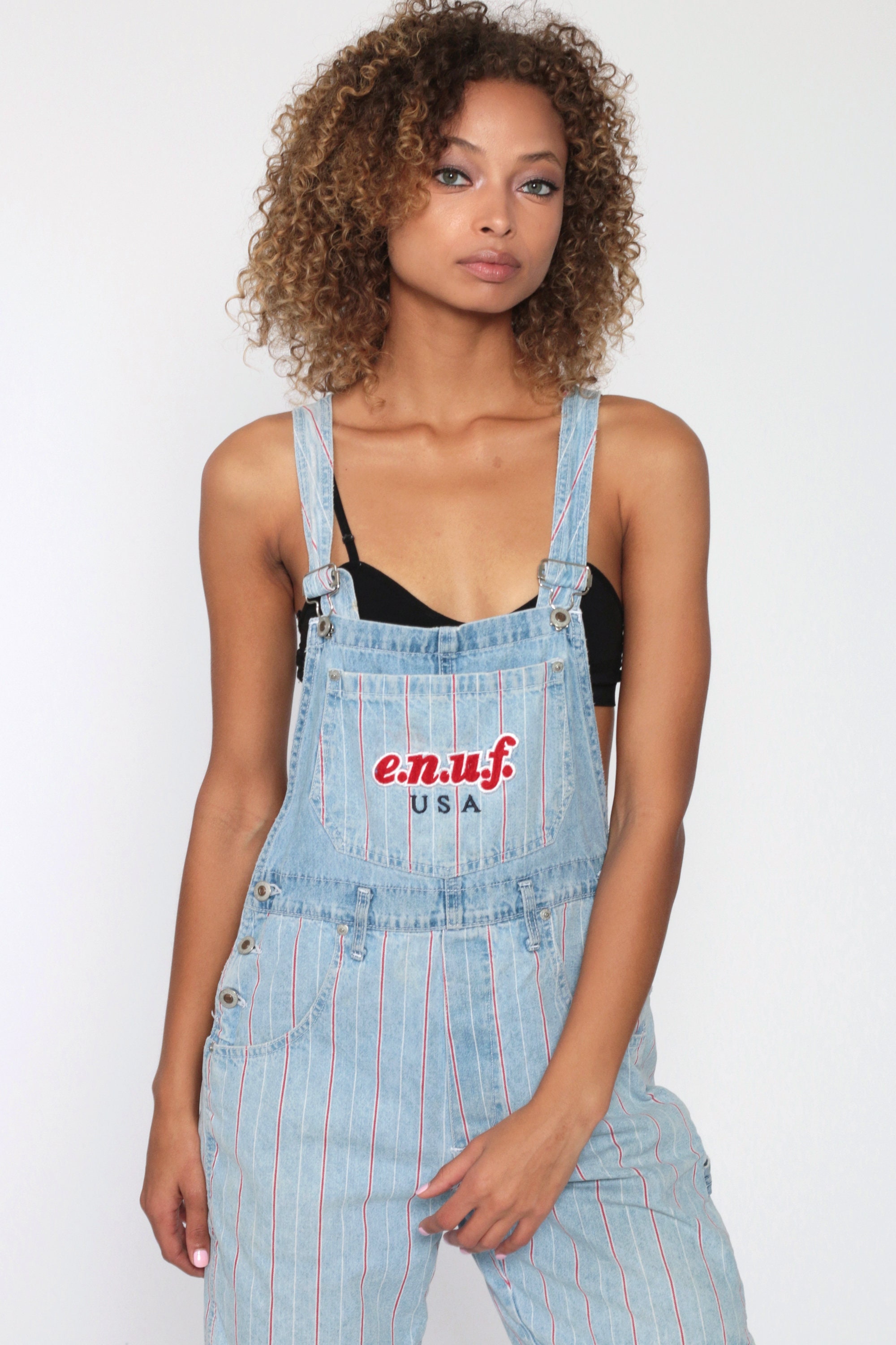 Bib Overalls 90s Denim STRIPED Shorts 