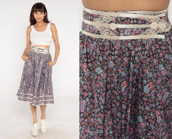 Gunne Sax Skirt 70s Foral Prairie Skirt Calico Mi… - image 1