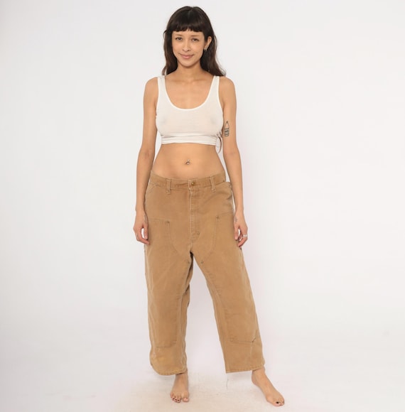 Carhartt Double Knee Pants Tan Canvas Carpenter Work Wear Khaki Trouser 2000s Workwear Heavy Duty Belt Loop Baggy Fit Extra Extra Large XXL
