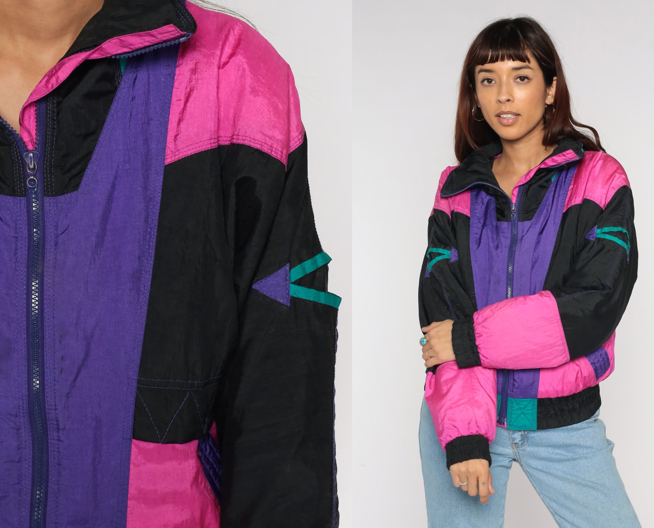 pink color block jacket