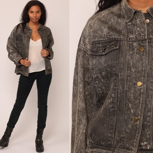 Denim Jacket Grey Jean Jacket ACID Wash Trucker Gray Grunge Biker Vintage Button Up 1980s Hipster Collared Retro Extra Large xl
