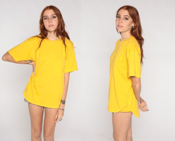 Golden Yellow Pocket Shirt 1990s T Shirt Blank Pl… - image 1