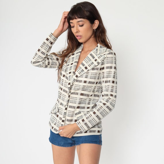 Cream Plaid Blazer Checkered Jacket 70s Jacket Br… - image 4