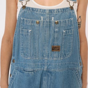 Y2K Denim Overalls Light Wash Big Smith Wide Leg Cropped Frayed Hem Blue Dungarees Carpenter Style Vintage Cotton Workwear Relaxed Medium M image 7