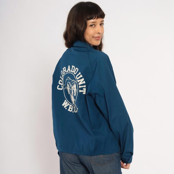 80s Colorado Club Jacket Navy Zip Front Windbreaker Bighorn Ram Graphic Cotton Blend Harrington Collar Sports Master Coat Vintage Medium M