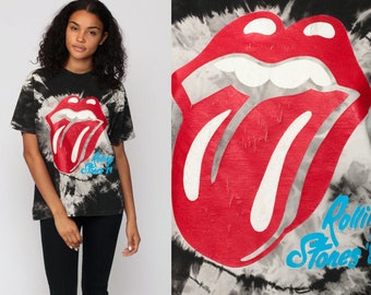 Rolling Stones TShirt 1989 Band Tee Tie Dye Tshirt Rock N Roll 80s Steel Wheels Tour Shirt Concert Tshirt Vintage Lips Black Medium
