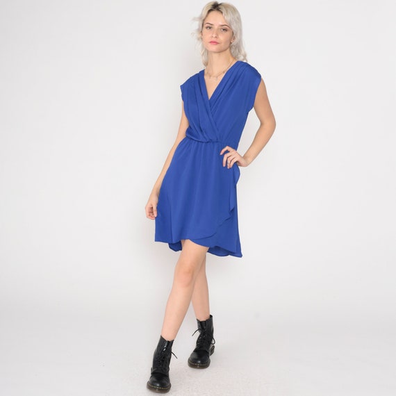 Blue Party Dress 90s Mini Dress Sleeveless Faux W… - image 3