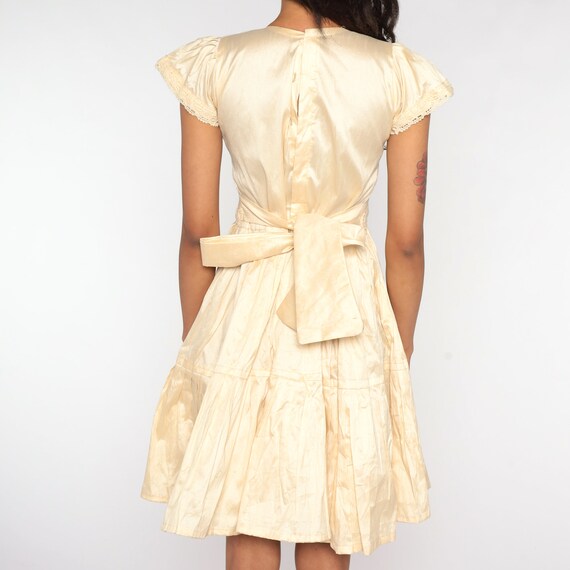Cream Party Dress 70s Mini Dress Tiered Flounce F… - image 7