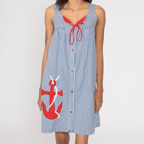 70s Nautical Dress Anchor Sundress Mini Boho Sun … - image 6