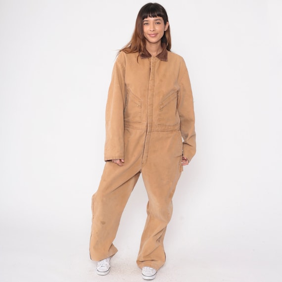 90s Walls Coveralls Zero Zone Insulated Jumpsuit Distressed One Piece Pants Workwear Long Sleeve Work Wear Tan Vintage 1990s Large 42-44