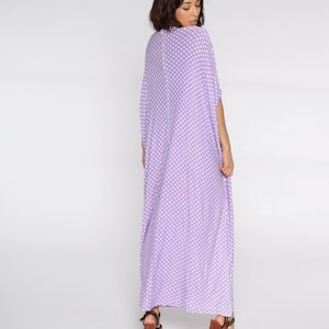 Hippie Caftan Dress 70s Maxi Boho Tent Purple Polka Dot Cocoon Dress 1970s Kimono Sleeve Bohemian Vintage Festival Small Medium Large xl image 5