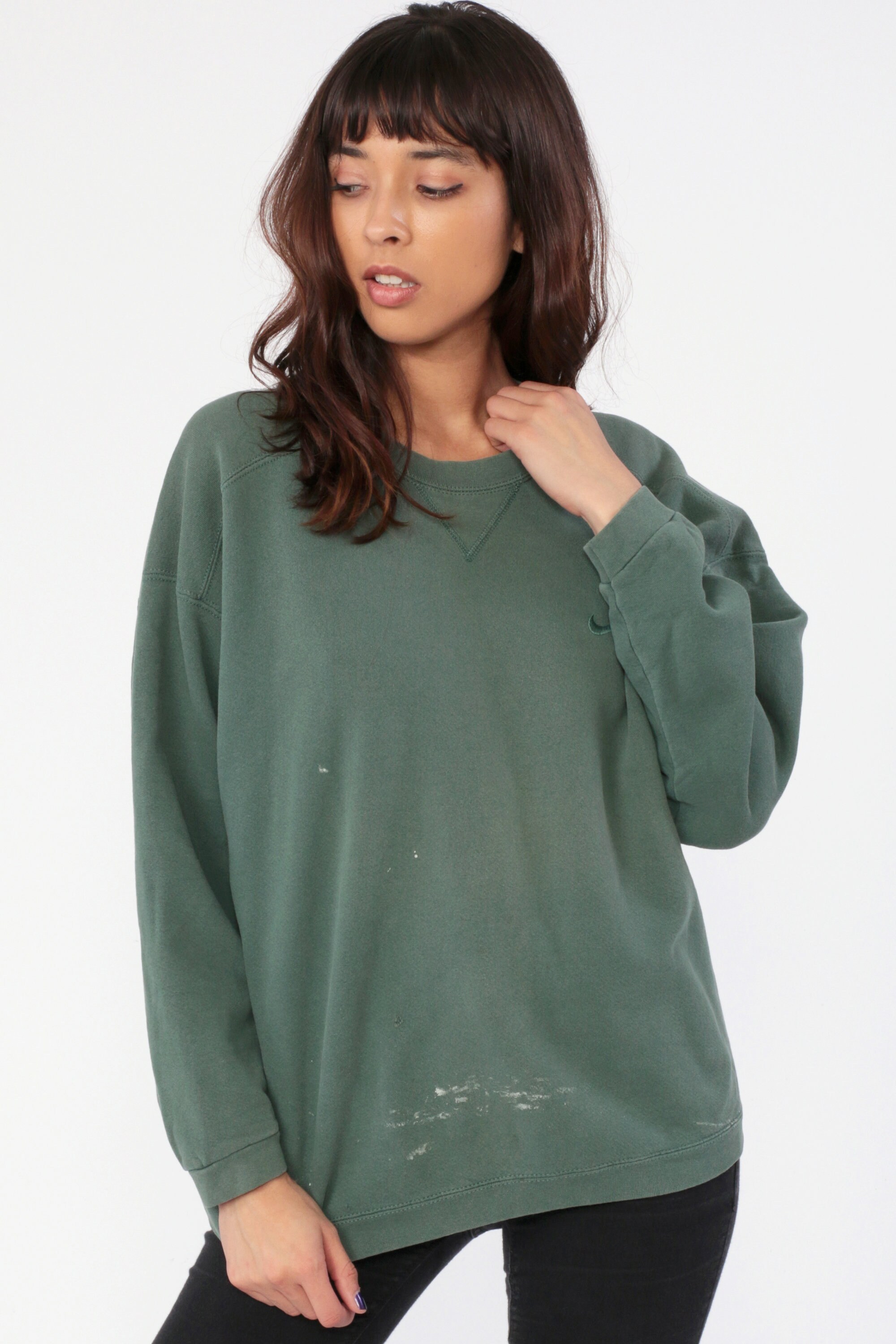 Distressed Nike Sweatshirt Green 90s Streetwear Sports Shirt Nike Swoosh Oversized Athletic 