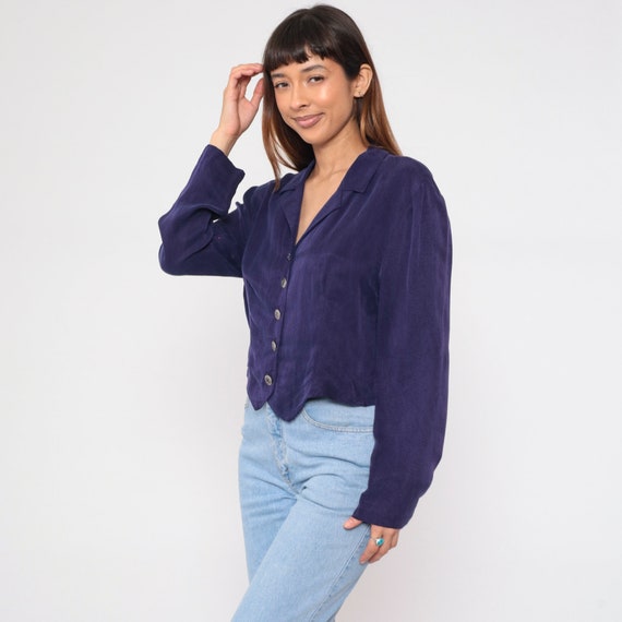 Embossed Purple Blouse 90s Button up Shirt Diamon… - image 4