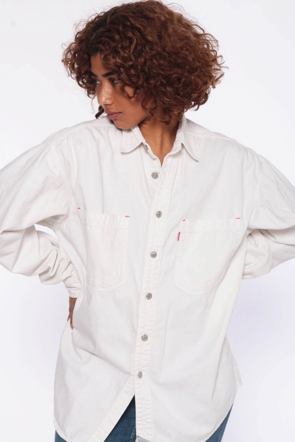 women's oversized white button down shirt