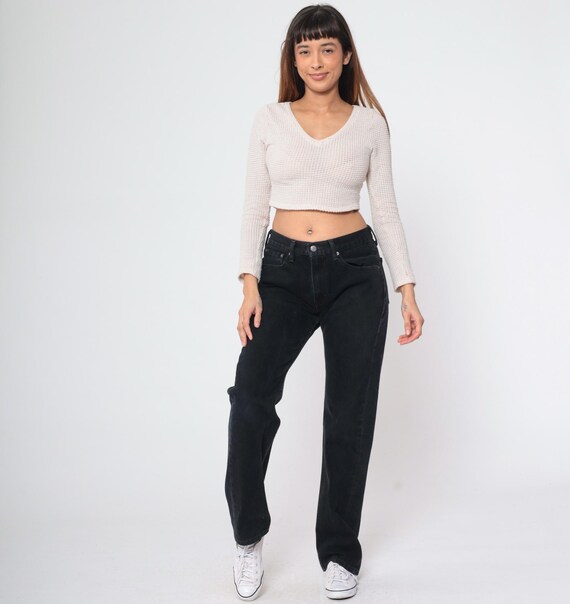 Black Levi 505 Jeans Y2K 505s Straight Leg Jeans Mid Rise Relaxed Denim Pants Basic Plain Vintage 00s 32 x 34 Medium