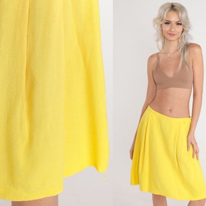 Bright Yellow Skirt 70s Mini Skirt Pleated High Waisted Retro Simple Plain Basic Seventies Lemon Miniskirt Summer Vintage 1970s Small S