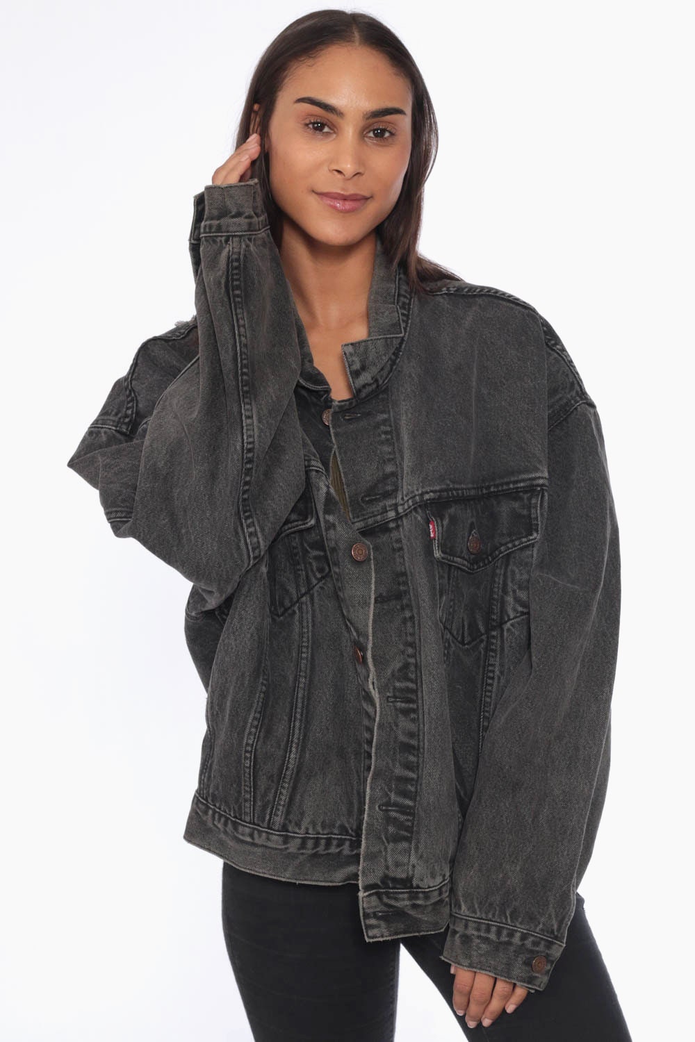 black levis denim jacket with fur