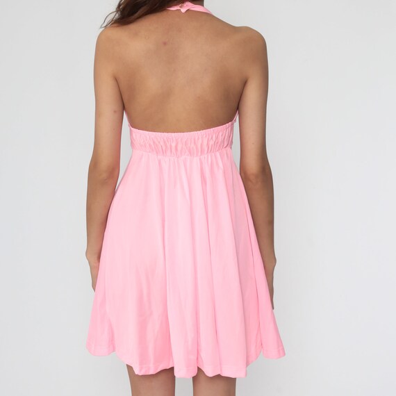 Halter Neck Dress 70s Mini Pink Keyhole Dress Ope… - image 6