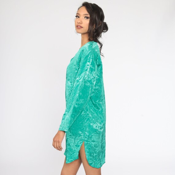 Embossed Floral Dress 90s Green Floral Mini Slip … - image 4