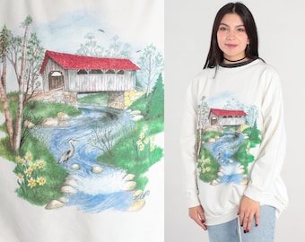 Nature Sweatshirt White River Crane Shirt 90s Graphic Crewneck Sweatshirt Ringer Sweatshirt Slouchy 1990s Vintage Retro Forest 2xl xxl