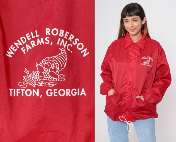 Vintage Wendell Roberson Farms Jacket 80s Tifton Georgia Snap Up Windbreaker Jacket Uniform Dagger Collar 1980s Dunbrooke Work Large L