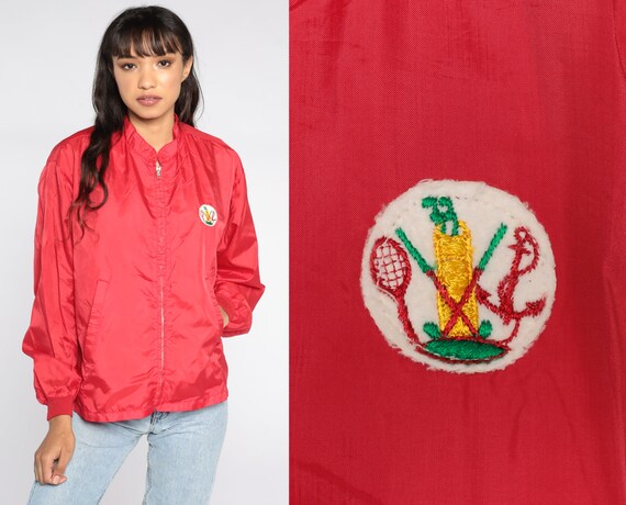 Red Windbreaker Jacket 70s Jacket Zip up Plain Retro Jacket - Etsy