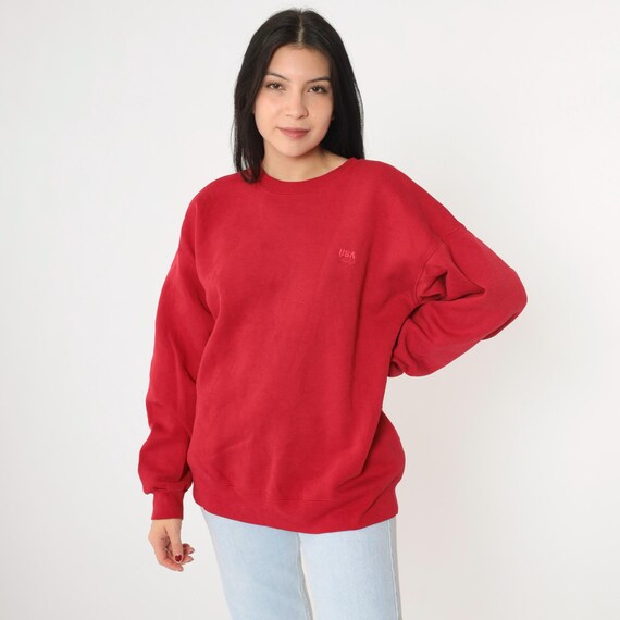 Vintage USA Olympics Crewneck Sweatshirt XL 90s Plain Red Olympic Committee Athletic Sports Long Sleeve Shirt Slouchy 1990s Extra Large