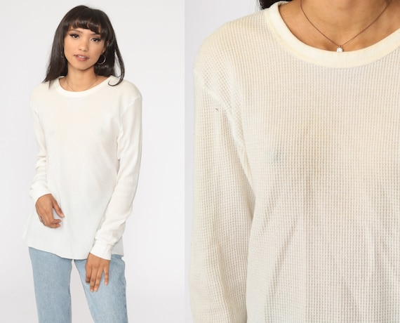 Vintage Thermal Shirt Cream Undershirt Long Sleeve Shirt Plain