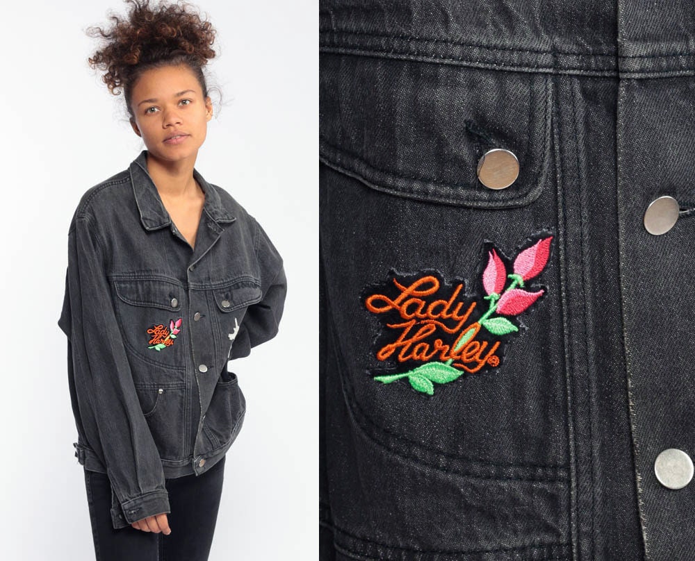 Gap Jean Jacket LADY HARLEY PATCH 80s 