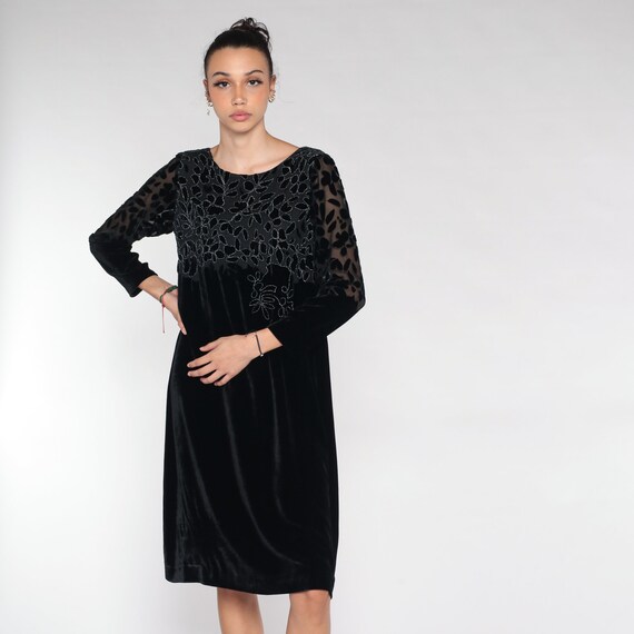 Black Velvet Dress y2k Long Sleeve Velvet Burnout… - image 5
