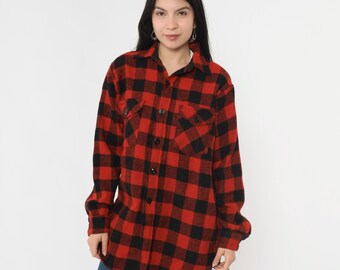 Vtg 70s Five Brothers Red Checkered Flannel Shirt Made in Usa