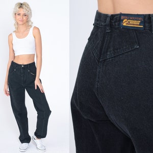 90s Rockies Jeans Black Western Denim Rodeo High Waisted Saddleback Yoke Pants Tapered Straight Leg Rocky Mountain Vintage 1990s Small S 28 image 1