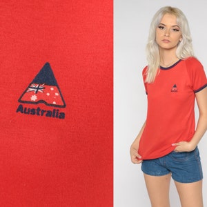 Australia T Shirt 80s Red Ringer Tee Retro Soft Raglan Sleeve T-Shirt Hipster Tourist Australian Flag Graphic Top Vintage 1980s Small S image 1