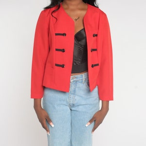Red Blazer Jacket 80s Cropped Jacket Open Front Retro Boho Preppy Decorative Button Formal Marching Band Cocktail Vintage 1980s Small S image 7