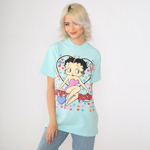 90s Betty Boop Shirt Retro Heart TShirt Graphic Cartoon 1994 Single Stitch Aqua Blue Vintage Tshirt Anvil USA Medium Large