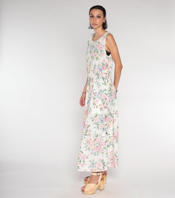 White Floral Dress 90s Pastel Maxi Sundress Sleev… - image 6