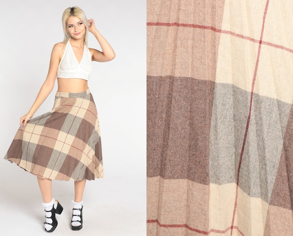 Plaid Midi Skirt 70s Wool Blend School Girl Skirt… - image 1