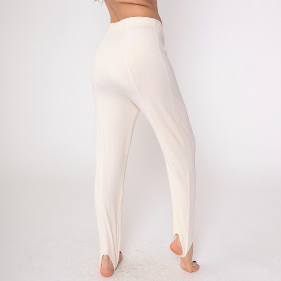 Cream Stirrup Pants 90s Tapered High Waisted 1990s Slim Skinny Leg Slacks Vintage Preppy Petite Medium