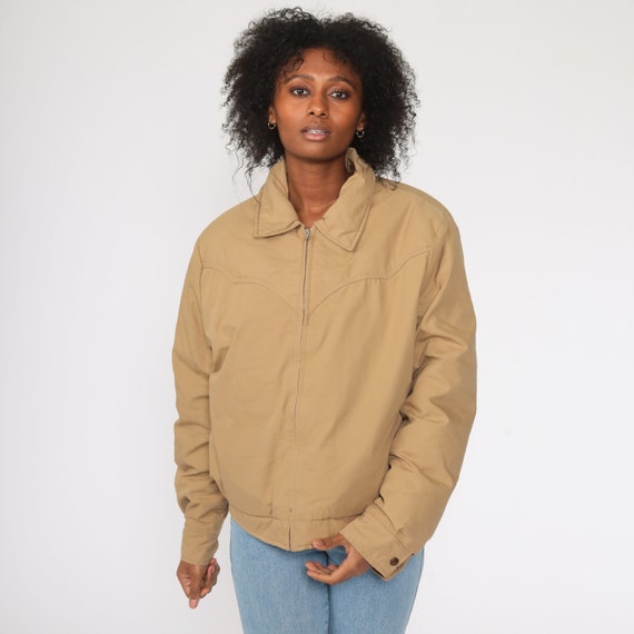 Tan Puffer Coat Goose Down Jacket 70s Winter Coat Puffy Jacket Retro Ski Coat 80s Vintage Western Yoke Puffer Zip Up Miller Medium Large