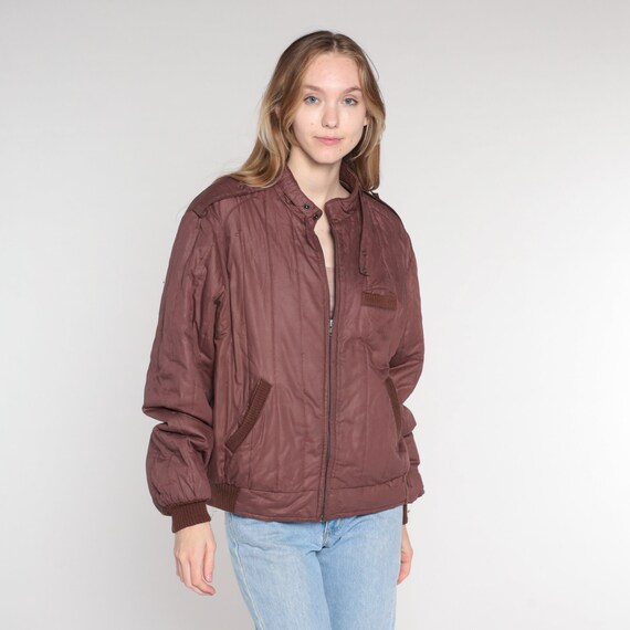 Vintage Members Only Jacket 80s Brown Quilted Windbreaker Zip Up Bomber Cafe Racer Warm Lined Coat Retro Streetwear 1980s Mens Medium 42