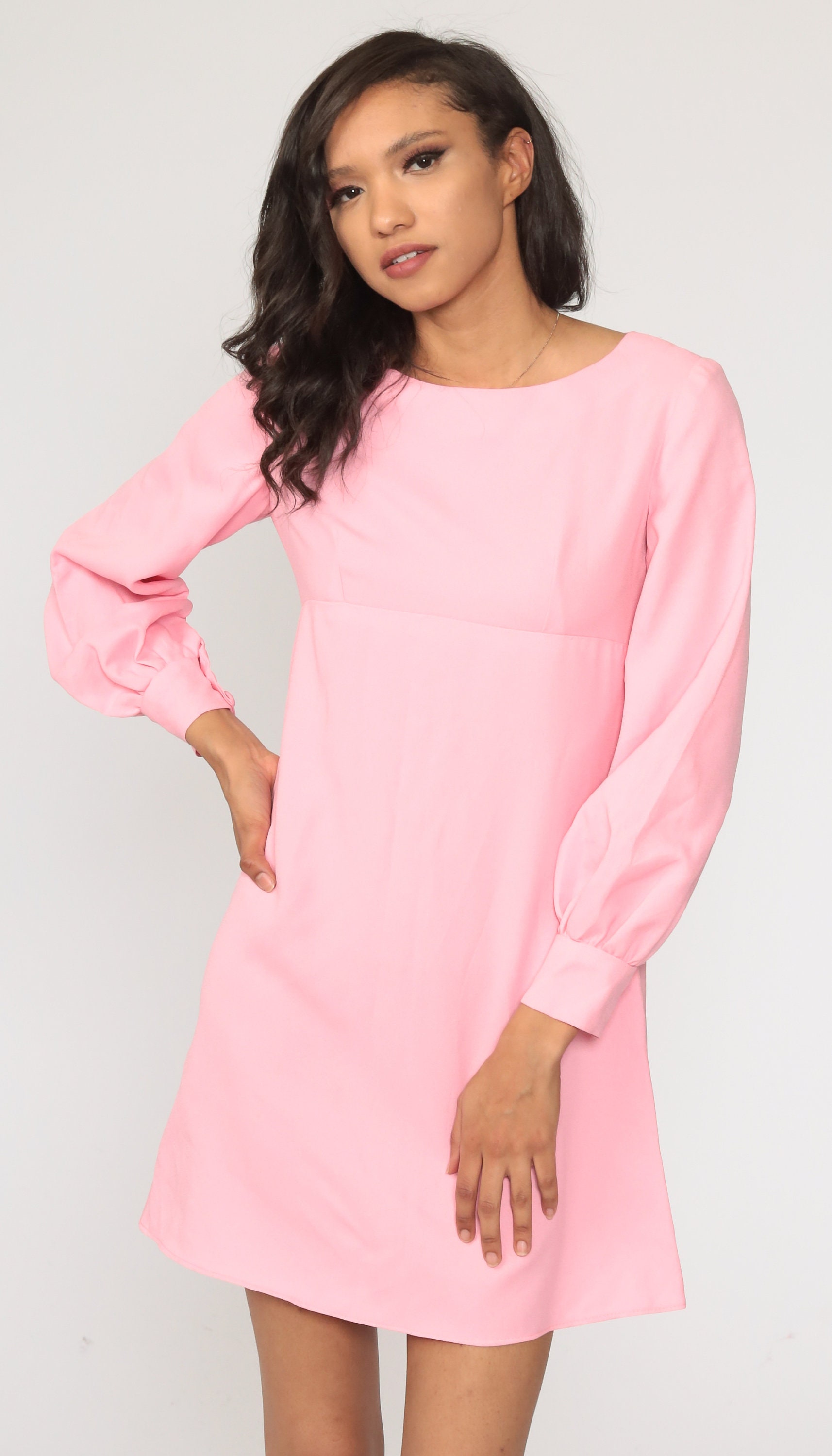 Pink Babydoll Dress Mod Mini Dress 60s 