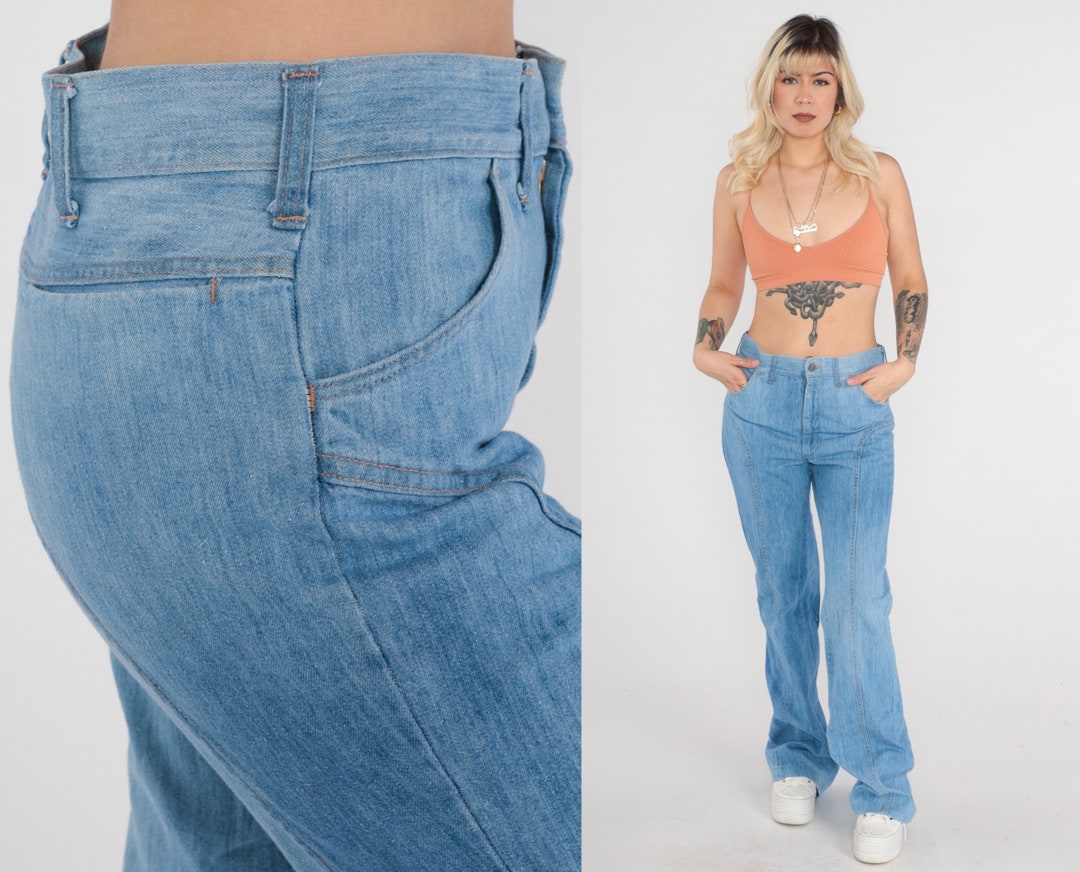 Denim Bell Bottoms Jeans 70s Saddleback Flared Denim Pants High Waisted ...
