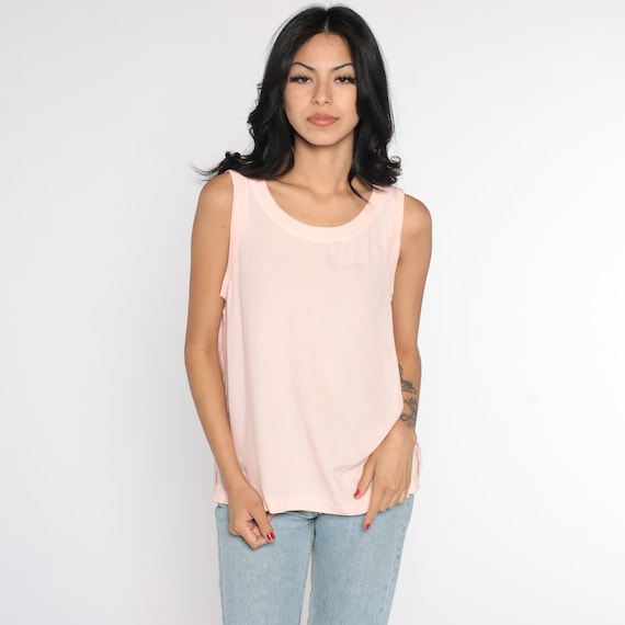 Pink Tank Top Baby Pink Shirt 80s Tank Top Retro Shirt Plain Summer Top 1980s Vintage Pastel Shirt Sleeveless Blouse Medium