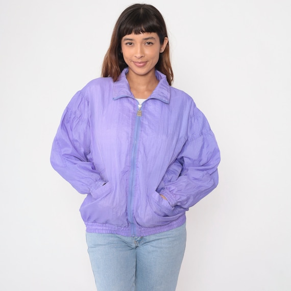 Vintage Lavender Windbreaker Jacket 90s Plain Purple Warmup Shiny Nylon 1990s Track Jacket Warm Up Dunlop Sport Oversized Size Medium M