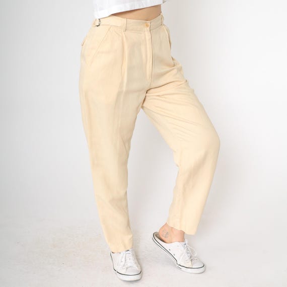 90s Calvin Klein Trousers Light Yellow Viscose Linen Pleated Pants High Waisted Pants Tapered Slacks Preppy High Waisted Vintage Small 6