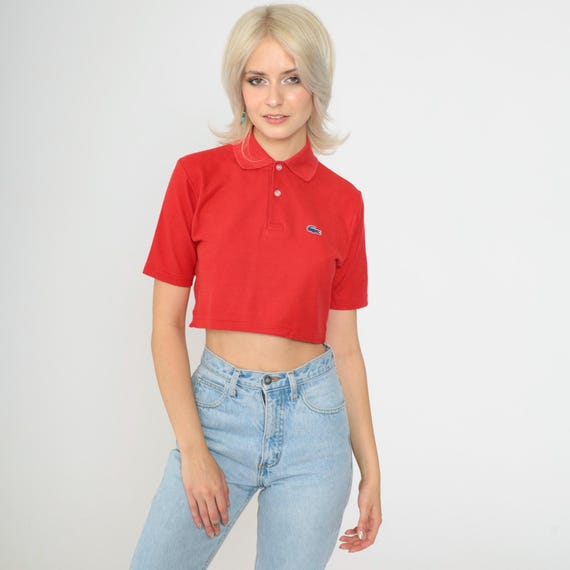 Vintage Lacoste Crop Top Red Polo Shirt Crop Top 80s Izod TShirt 1980s Retro Collared Alligator Izod Lacoste Extra Small XS