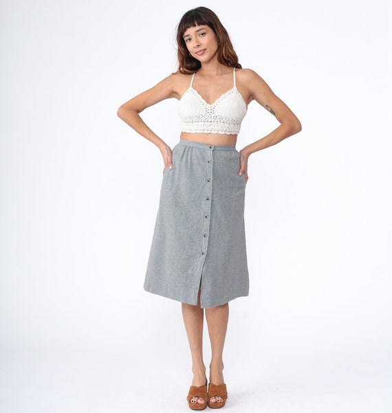 Grey 70s Skirt Button Up Midi Skirt High Waisted 70s Mod Skirt Acrylic Wool Blend High Rise Retro 1970s Vintage Bobbie Brooks Extra Small xs