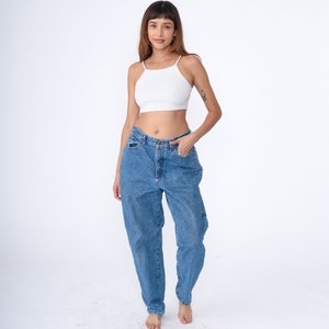 90s L.L. Bean Jeans Flannel Lined High Waist Jeans Blue Denim Mom Jeans 1990s Vintage Tapered Denim Retro Cotton Large 14 MT 32 x 31
